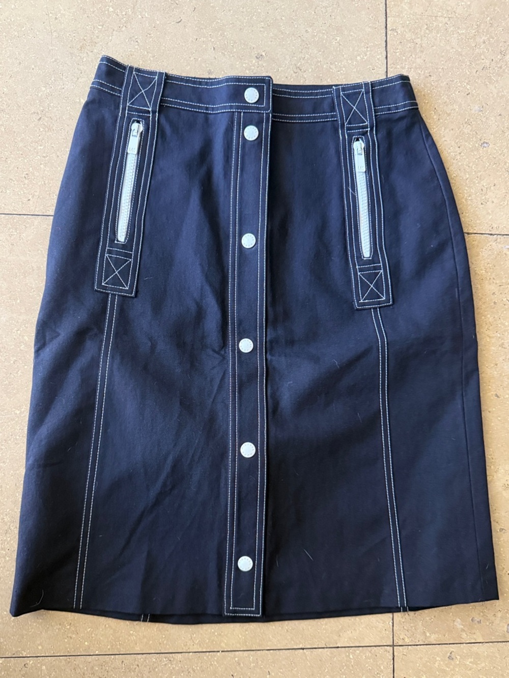 Michael Kors Collection Black Pencil Skirt with White Contrast Stitching